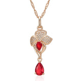 Luxury 14K Rolled Rose Gold Red Pomegranate Flower AAA Zircon Crsytals Necklace For Women - Retro Party Jewellery