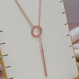 Unique Circle and Stick Rolled 14K Rose Gold Women's Necklace, Simple Trendy Fine Jewellery Glossy Necklace