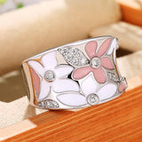 New Aesthetic Luxury Cubic Zirconia Enamel Flower Ring for Women