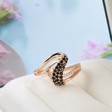 Vintage Style Unusual Geometric Filled 14K Rose Gold With Black AAA+ Zircon Fashion Elegant  Rings - Fine Jewellery