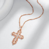 New Orthodox Church Rolled Rose Gold of 14-Karat Purity Cross Necklace - Charming Fine Religious Daily Jewellery