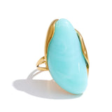 18K Gold Plated New Design Brown Green Beige Resin Geometric Stainless Steel Ring