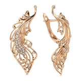 New Luxury 14K Filled Rose Gold Feather Shape Drop Earrings with AAA Zircon Diamonds Setting Fine Jewellery