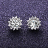 Sun Flower Brilliant HaloDesign D Colour 1ct Certified Moissanite Diamonds Stud Earrings for Women,  Fine Jewellery - The Jewellery Supermarket