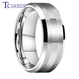 Beveled Brushed Polished Finish 8mm Men Women Two Tone Tungsten Wedding Rings