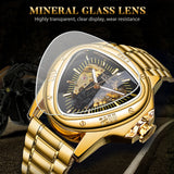 Fashion Top Brand Triangle Men's Automatic Mechanical Hollow Luxury Golden Full Stainless Steel Men's Wrist Watches