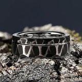 Black Geometric Hammered Offset Groove 8mm Tungsten Rings for Men Comfort Fit