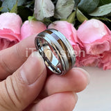 Different Wods Inlay Stepped Unique Brushed Finish Tungsten Wedding Rings