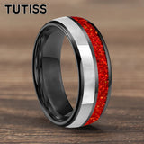 Dome Double Groove Inlaid With Red opal And Mother Of Pearl Shell 6/8mm Tungsten Rings