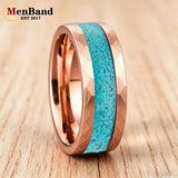 Hammered  Inlaid Turquoise 4MM 8MM Men and Women Couple's Engagement Rings