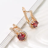 Luxury Rolled 14K Rose Gold Full White and Round Red AAA Zircon Women's lock Earrings Personality Jewellery