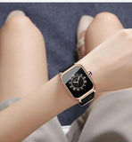 New Women's Square Watch - Fashion Silicone Strap Simulated Smart Dial 35mm Black Rose Gold Quartz Movement Watch
