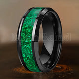 Green Opal Inlay Beveled Polished 6/8mm  Silver/Gold/Blue/Black Tungsten Rings