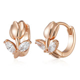14 Karat Filled Gold Tulip Design Shiny AAAl Zircon Diamonds Huggie Earrings For Women