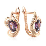 Amazing Fashion Design Oval Purple 14K Rose Gold Rolled AAA Zircon Crystals  Drop Earrings, Daily Jewellery