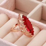 14K Filled Gold Exaggerated Pomegranate Red AAA Zircon Crystal Hollow Vintage Rings