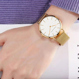 New Simple Elegant Rose Gold Tone Stainless Steel Women Bracelet Watch - Quartz Movement Steel Mesh Watches