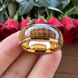 Whiskey Barrel Oak Wood Inlay Domed Polished Tungsten Engagement Wedding Rings