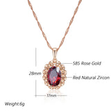 Superb Large Oval Red Filled 14K Rose Gold AAA Zircon Flower Pendant Necklace - Boho Vintage Jewellery