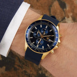 Amazing Gold Maserati Men's Watch Sports Leisure Luxury Europe and America Large Dial Black Silicone StrWatch.