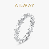 Sparkling Silver Stars Design AAAA Lab Created Diamonds 925 Stackable Ring