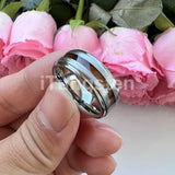 Different Wods Inlay Stepped Unique Brushed Finish Tungsten Wedding Rings