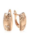 14K Rolled Gold Geometric Leaf Embossed AAA Zircon Diamonds Square Elegant Earrings
