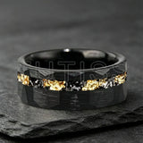 Mens 6/8mm Black Gold Meteorite Gold Foil Tungsten Carbide Rings Men's Wedding Rings