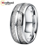 Double Groove White Meteorite Inlay 6MM 8MM Tungsten Wedding Ring Men And Women