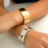 New Boho Glossy Metal Wide Cuff Open Arm Punk Gold Colour Charm Bangle Bracelets for Women