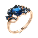 Hot Luxury Blue AAA Zircon Crystals Rolled 14K Rose Gold and Black Ring For Women Vintage Daily Fine Jewellery