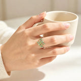 Fashion 925 Sterling Silver Green Leaf Shape Open Vintage Handmade Ring