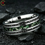 New Style 8mm Moss Agate & Meteorite Silver Tungsten Wedding Men Women Rings