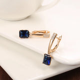 14 Karat Rolled Gold Square Mysterious Blue AAA Zircon Crystals Luxury Long Earrings
