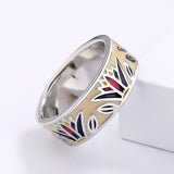 Classic Grass Shape Creative Handmade Enamel Irregular Geometric Silver Ring