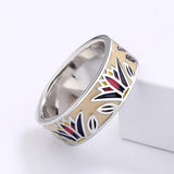 Classic Grass Shape Creative Handmade Enamel Irregular Geometric Silver Ring