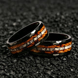 Classic Whiskey Barrel Oak Wood Deer Antler Inlay Tungsten Rings for Men Women