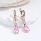 Attractive Rolled 14K Rose Gold Pink AAA Zircon Crystals Dangle Earrings For Women - Luxury Bride Jewellery