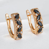 New Fashion 14K Rolled Rose Gold Square Black AAA Zircon Crystals Drop Earrings - Luxury Fine Jewellery