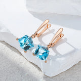14K Gold Filled Cube Design Blue AAA Zircon Crystals Drop Earrings Luxury Jewellery