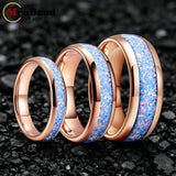 Rainbow Fire Opal Inlay 4/6/8mm Tungsten Carbide  Men Women Comfort Fit Rings