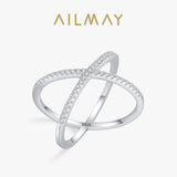 Charming 925 Silver Luxury Dazzling AAAA Lab Created Diamond Cross Line Ring