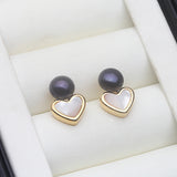Mother of Pearl Heart Design Multicolour Freshwater Pearl Silver Stud Earrings