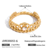 18K Gold Plated Stainless Steel Geometric Fashion Ring With Zircon Crystals Charm Jewellery