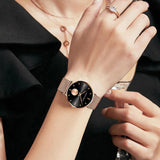 Elegant Simple Fashion Rose Gold Colour Case Ladie's Watch Blue Stainless Steel Mesh Belt Quartz Waterproof Watches