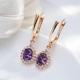 New Fashion Luxury 14K Filled Rose Gold AAA Zircon Diamonds Purple Dangle Pendant Women Quality Earrings