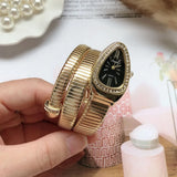 Elegant Luxury Jewellery Snake Design Zircon Diamonds Gold Colour Stainless Steel Women Quartz Bracelet Wristwatches