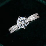 Classic GRA Certified 2CT 3CT Moissanite S925 Silver White Gold Plated Wedding Ring