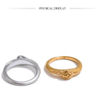 18K Gold Plated Fashion Stainless Steel Rose Flower Ring Charm Jewellery