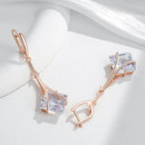 14K Rolled Gold Luxury White or Red AAA Zircon Crystals Long Drop Earrings
